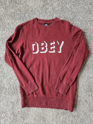 Sudadera Pullover Obey Cuello Redondo Roja con Logo Bordado Blanco Talla Pequeña  Foto 1 de 4