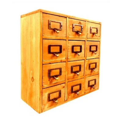 Wooden Storage 12 Drawers & Metal Nameplate Handles Trinket Drawer Bed, Living - image 1 of 4