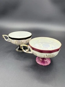 Juego de 2 tazas de té vintage rosa y negro Lusterware - Imagen 1 de 12