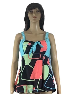 Women’s Swim Suit Tank Top Geometric Multi/Blue Shorts Size Large Full Coverage - Picture 1 of 2