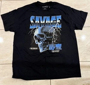 Hybrid Large schwarzes T-Shirt SAVAGE SHOW NO MERCY Totenkopf Herren | neu mit Etikett - Bild 1 von 7