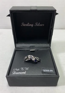 Ring Sterling Silver Twist Design 1/4ct t.w. Diamond With Sapphires Size 7 Boxed - Picture 1 of 12