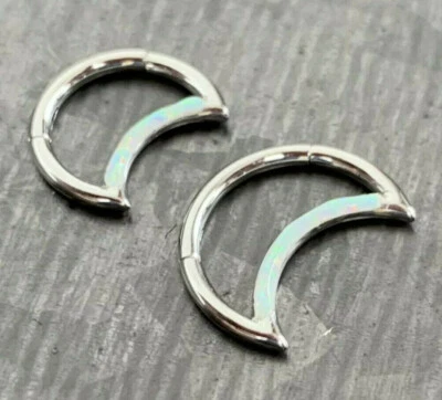 1pc Crescent Moon Opal Front Hinged Segment Ring Steel Hoop Helix Daith 16g - Image 1 of 4