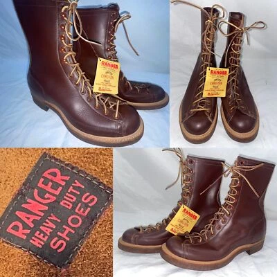 VTG 60s 8 ENDICOTT JOHNSON RANGER LEATHER LACE TO TOE MONKEY SURGICAL WORK BOOTS - Image 1 of 4