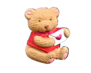 Gibson PIN Valentines Vintage BEAR GIRL BROWN Teddy Card HEART 1980s Brooch - Picture 1 of 3