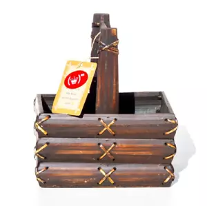 NEW Hallmark Decorative Wooden Basket 7"x 5"x 8.5" Dark Brown Country Rustic - Picture 1 of 3
