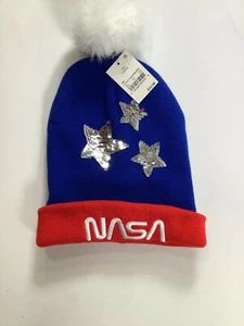 Girls Nasa Blue Red Stars Beanie OSFM NEW! NWT - Picture 1 of 5