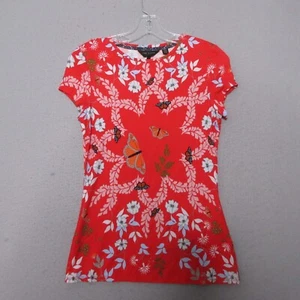 Ted Baker Top Women 1 or XS Red Flora Pepa Kyoto Gardens Fitted Tee Cap Sleeve - Picture 1 of 11