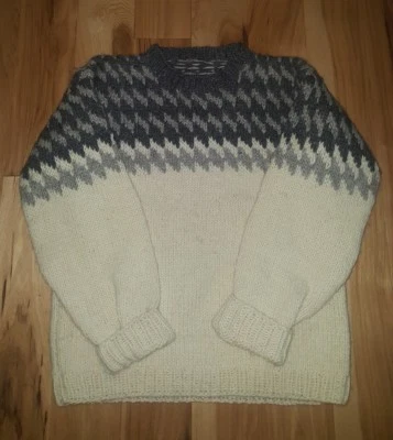 Icelandic Nordic handmade Gray brown Fair Isle chunky knit sweater 46 inch chest - Image 1 of 4