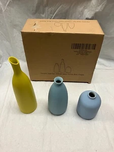 Keramik Vasen Set 3 kleine Vasen gelb blau lila dreiteiliges Vasen Set NEU - Bild 1 von 13