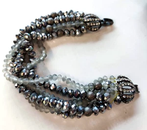 Pulsera De Diseño De Plata Con Hilos Y Cristales - Pulsera Multicapa - Picture 1 of 5