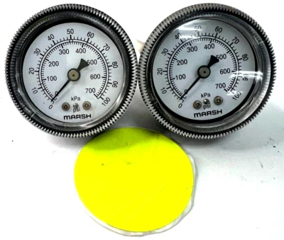 MARSH J0648 0-100PSI  PRESSURE GAUGE 1.5" STEEL CASE 1/8" CENTER BACK MOUNT - Image 1 of 3