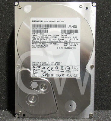 HUA722050CLA330 0F12626 HITACHI 500GB 7.2K RPM 3Gb/s 3.5" SATA HDD Hard Drive - Image 1 of 2