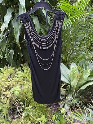 VESTIDO JAY GODFREY de seda talla 6 negro sin mangas con detalle de cadena nuevo con etiquetas precio de venta sugerido por el fabricante $495 Foto 1 de 4