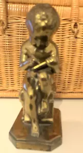 Escultura de Bronce Niño Desnudo con Pluma y Libro Estilo Art Deco Estatuilla Decoración 6.5" - Imagen 1 de 6