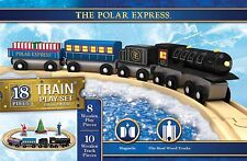 THE POLAR EXPRESS Wooden 18pc Train Set 4 train cars and Track NEW