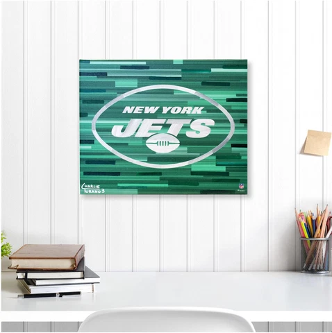 New York Jets 16" x 20" Logo with Green Abstract Gallery Wrapped Giclee Cover