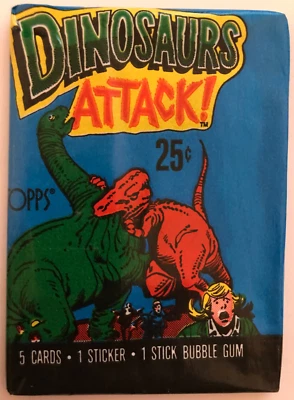 1988 Topps Dinosaurs Attack Cards, 1 Sealed Wax PACK From Box, 5 Cards 1 Sticker - Image 1 of 2