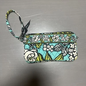 Vera Bradley Iconic Mint Flowers Accordion Wristlet Wallet Blue Green Floral - Picture 1 of 8