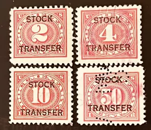 US 1917-1933 Revenue Stock Transfer Numeral Overprints 2, 4, 10 Unused; 50c Used - Picture 1 of 2
