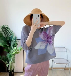 Pleats Please Issey Miyake FabricPleated Top Butterfly Pattern,3/4 Sleeve Blouse - Picture 1 of 14