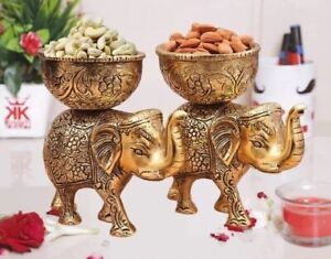 Brass Elephant Urli Bowl Ethnic Design Home Decor -2 pieces