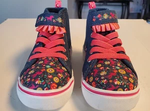 Wild Spirit Girls Shoes 9 Sneakers Blue Denim Non Marking High Top Horse Floral - Picture 1 of 3