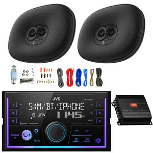 JVC Double DIN Bluetooth AM/FM Radio Receiver, Amp w/Kit, 2x 6x9" 400W Speaker - Picture 1 of 6