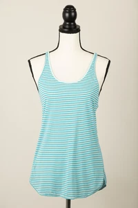 LULULEMON Racerback Tank Top Blue White Narrow Horizontal Stripes Likely Size 10 - Picture 1 of 5
