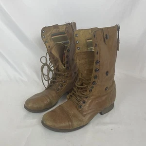 Steve Madden Camarro Stiefelette hellbraun Leder Gr. 7,5 Combat Boho Biker Y2K - Bild 1 von 9