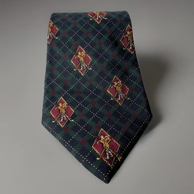 Corbata de golf vintage POLO Ralph Lauren Navidad a cuadros hecha a mano 100 % seda EE. UU. Foto 1 de 4