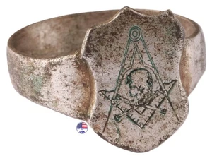 Das Quadrat und der Zirkel Ring Symbol der Freimaurerei Totenkopf Knochen Freimaurerschmuck - Bild 1 von 15