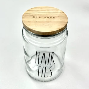 Rae Dunn Clear Glass Wood Lid 2020 Multipurpose HAIR TIES Storage Container Jar - Picture 1 of 2