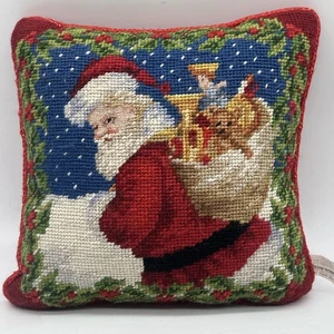 Cuscino natalizio vintage Lillian Vernon punto ago Babbo Natale 10”x10” - Foto 1 di 5