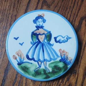 NEW M.A. Hadley Pottery Farmer Woman Vintage Stoneware Trivit / Wall Plate 6½"  - Picture 1 of 10