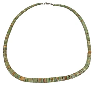 Vintage Native American Green Turquoise Bead Necklace Sterling Silver Clasp- 16" - Picture 1 of 5