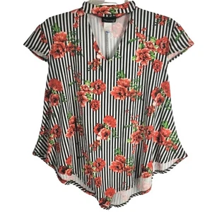Blusa Top Floral Vintage Alta Velocidad 2X Rayas Verticales Cuello Banda Romántica - Imagen 1 de 6