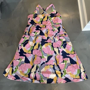Vestido midi floral abstracto rosa para mujer Ava & Viv 2X bolsillos para solero ajustado - Imagen 1 de 9