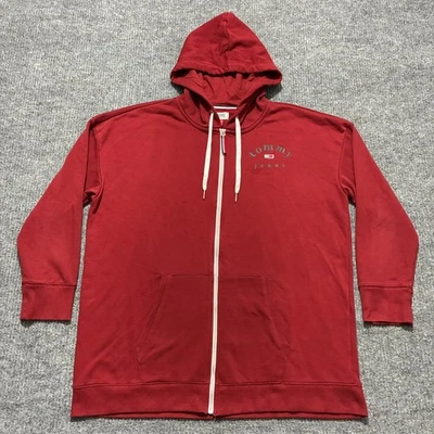 Tommy Jeans Mens Full Zip Hoodie Jacket Size XL Red Logo Drawstring Pockets - Image 1 of 4