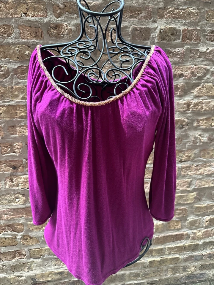 Top Express Mujer Magenta Pima Algodón Talla M Cuello Redondo Manga 3/4 Suave Gitano S Foto 1 de 4