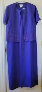 Cold Water Creek Dress With Jacket Size 14 Embroidered Purple 3/4 Sleeve Linen - Picture 1 of 15