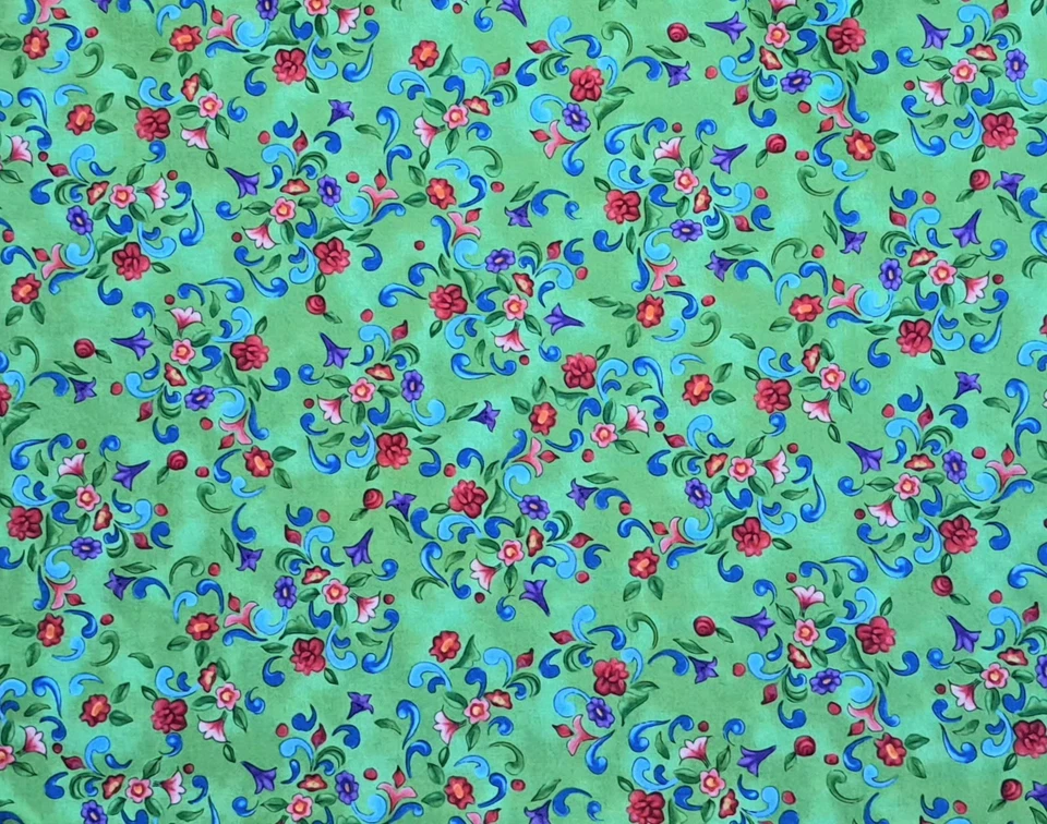 1码混合花卉绿色Jim Shore设计100%纯棉缝纫织物花卉 — 第 1/1 张图片