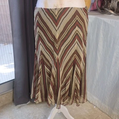 Alfani Silk Skirt Womens 10 Brown Geometric Midi ALine - Image 1 of 4