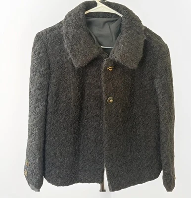 Abrigo de lana bouclé negro para mujer Bruce Arnold Ltd talla 16 Foto 1 de 4