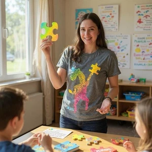 Autism Awarenes: Dancing To A Different Beat T-Shirt ~ XS ~ Puzzle Giraffe - Bild 1 von 3