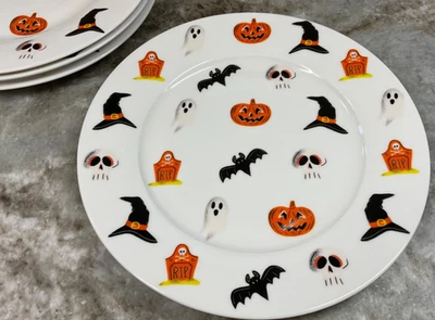 Wicked Ciroa Halloween Side Plates. Set Of 4. Jack O Lanterns, Bats, RIP. New. Foto 1 de 4