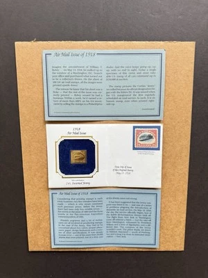 US 1918 Inverted Jenny 24C +22KT Gold Replica +Stamp Picture Only +Info Card - Image 1 of 2