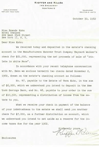 Carta de Atty "Artista de renombre Walt Kuhn" a Brenda Kuhn con respecto a una venta - Imagen 1 de 2