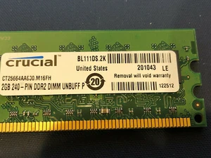 4GB (2x2GB) PC2-6400 DDR2-800 CRUCIAL Ram Memory CT25664AA800.M16FH MICRON - Picture 1 of 2