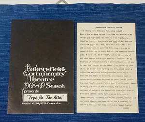 Vtg Bakersfield Community Theater 1968-69 Program Toys In The Attic 21B - Imagen 1 de 3